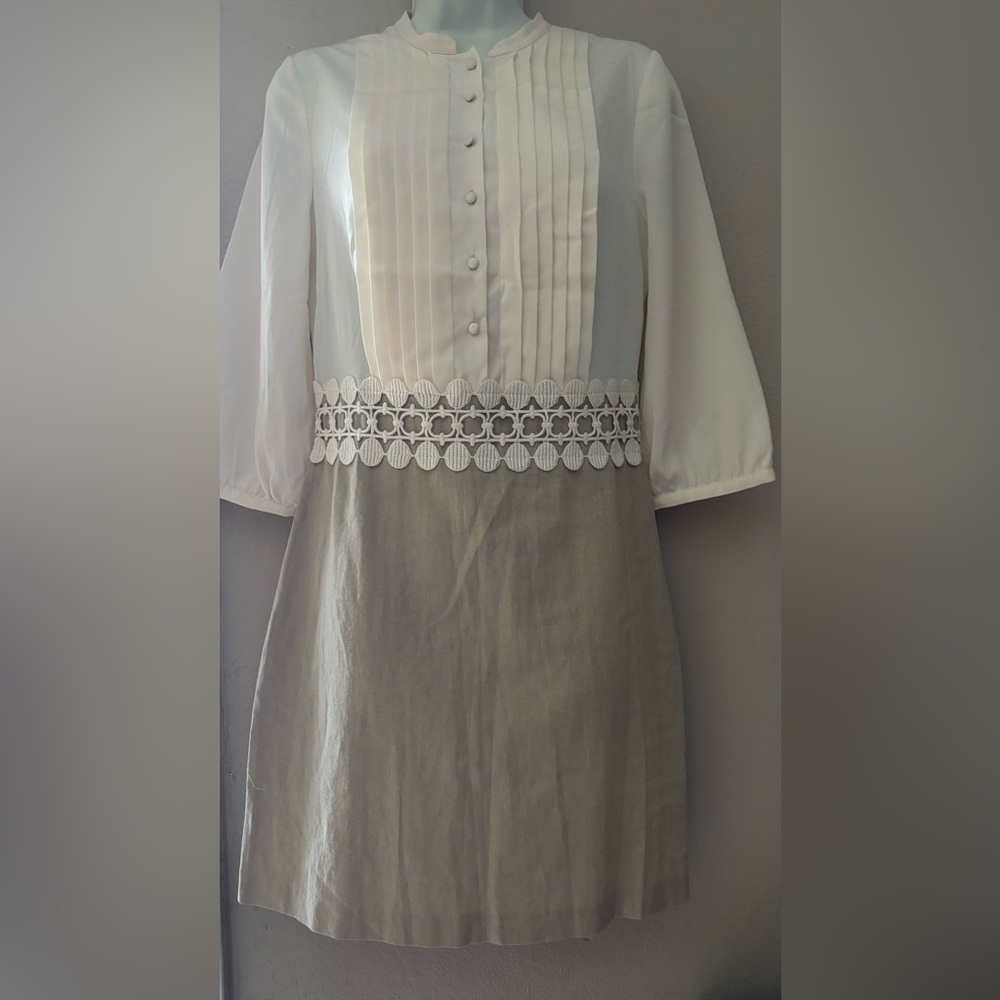 NWT ElegantCream and Tan Dress with Lace  Size S